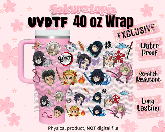 UVDTF 40oz Tumbler Demon Slayer Anime Wrap, Ready to Use Tumbler UVDTF transfers for tumbler | Ready to Apply UVDTF wraps for 40oz tumbler