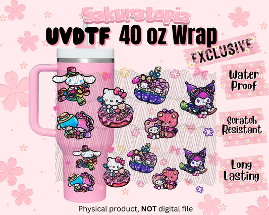 UVDTF 40oz Tumbler Sanrio Anime Wrap, Ready to Use Tumbler UVDTF transfers for tumbler | Ready to Apply UVDTF wraps for 40oz tumbler