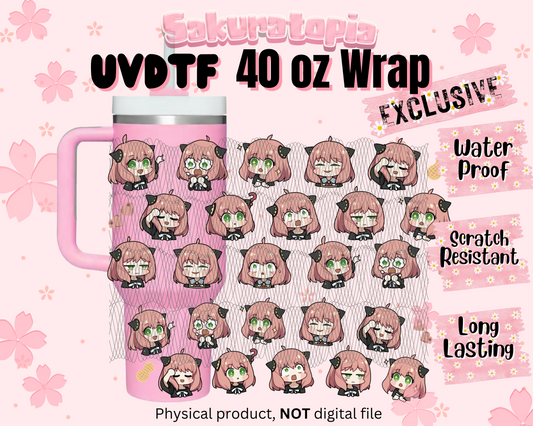 UVDTF 40oz Tumbler Spy x Family Anya Anime Wrap, Ready to Use Tumbler UVDTF transfers for tumbler | Ready to Apply UVDTF wraps for 40oz tumbler