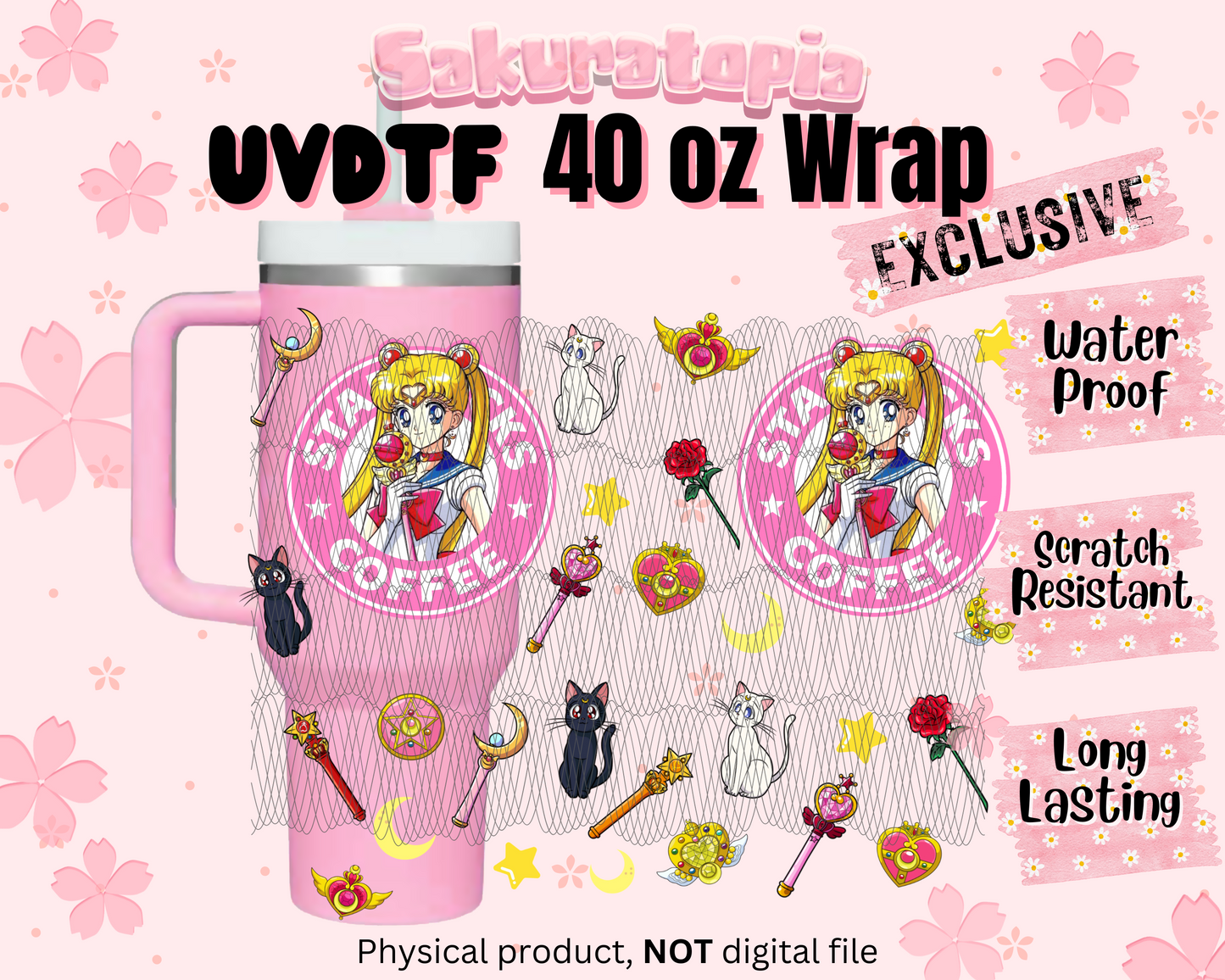 UVDTF 40oz Tumbler Sailor Moon Anime Wrap, Ready to Use Tumbler UVDTF transfers for tumbler | Ready to Apply UVDTF wraps for 40oz tumbler