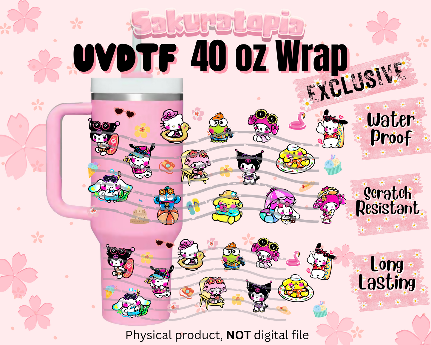 UVDTF 40oz Sanrio Tumbler Anime Wrap, Ready to Use Tumbler UVDTF transfers for tumbler | Ready to Apply UVDTF wraps for 40oz tumbler