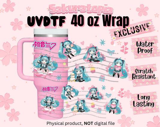 UVDTF 40oz Tumbler Hatsune Miku Anime Wrap, Ready to Use Tumbler UVDTF transfers for tumbler | Ready to Apply UVDTF wraps for 40oz tumbler