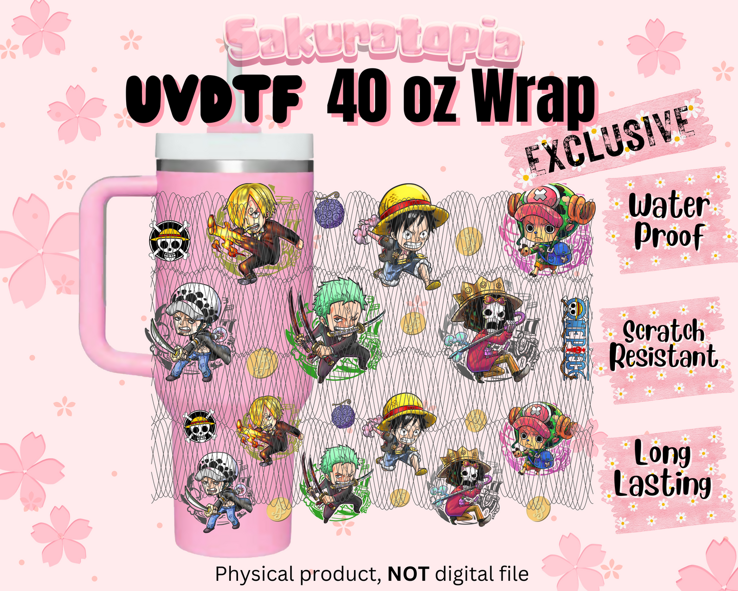 UVDTF 40oz Tumbler One Piece Anime Wrap, Ready to Use Tumbler UVDTF transfers for tumbler | Ready to Apply UVDTF wraps for 40oz tumbler