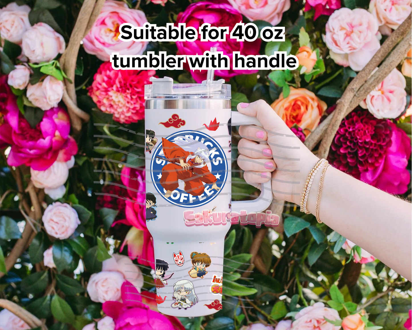 UVDTF 40oz Tumbler Inuyasha Anime Wrap, Ready to Use Tumbler UVDTF transfers for tumbler | Ready to Apply UVDTF wraps for 40oz tumbler