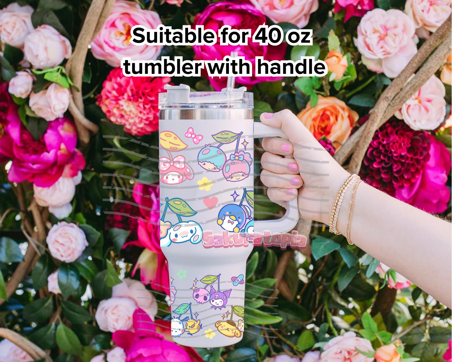 UVDTF 40oz Sanrio Tumbler Anime Wrap, Ready to Use Tumbler UVDTF transfers for tumbler | Ready to Apply UVDTF wraps for 40oz tumbler