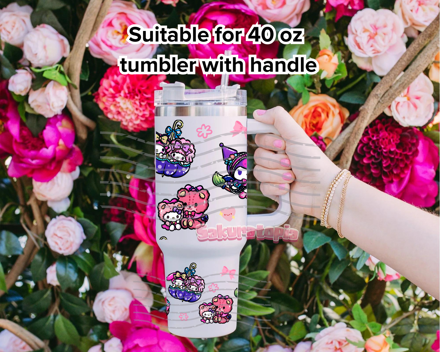 UVDTF 40oz Tumbler Sanrio Anime Wrap, Ready to Use Tumbler UVDTF transfers for tumbler | Ready to Apply UVDTF wraps for 40oz tumbler