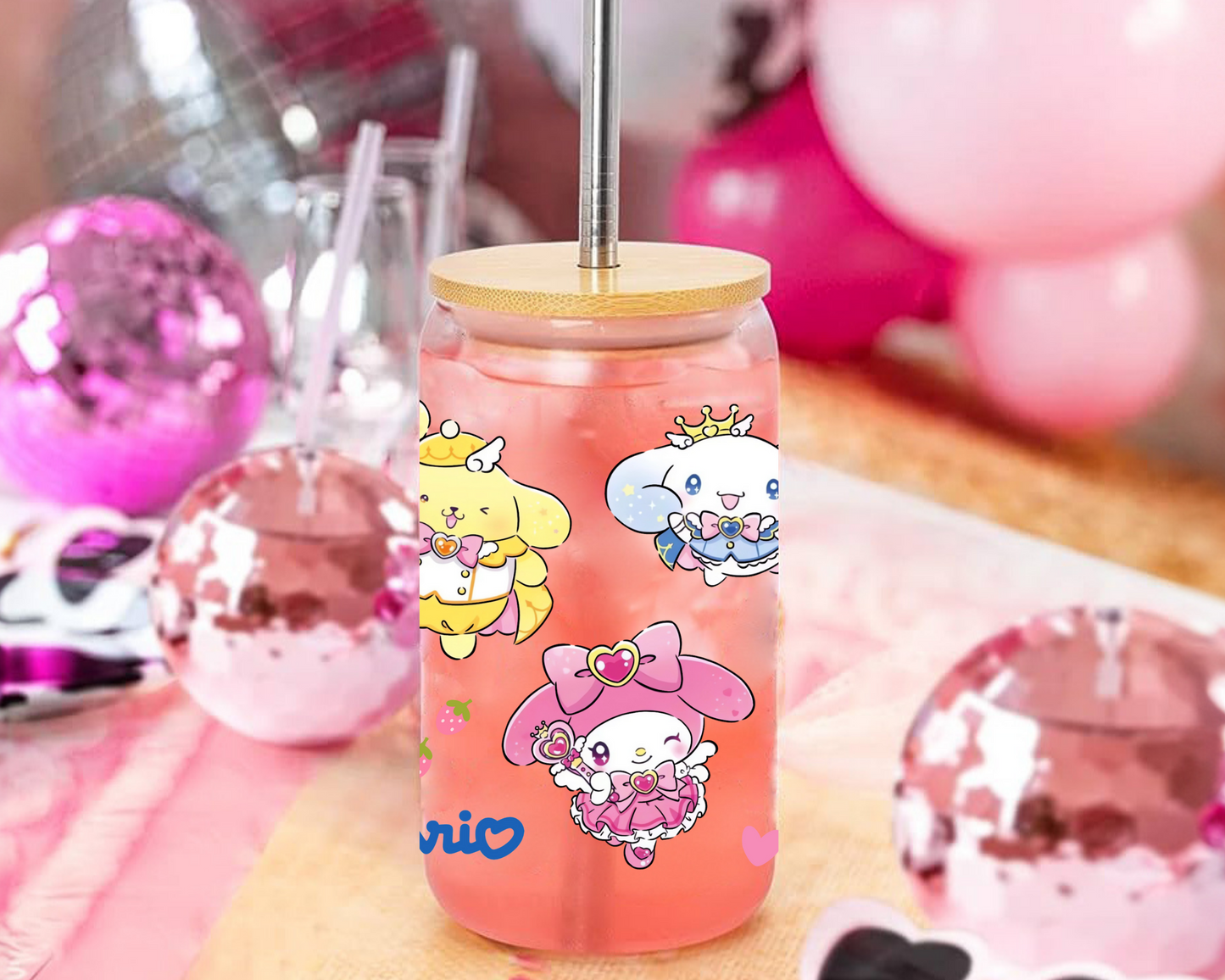 Sanrio Anime Cup Wrap, Ready to Use Glass Cup UVDTF transfers for Glass Can | Ready to Apply UVDTF wraps for Libbey Glass