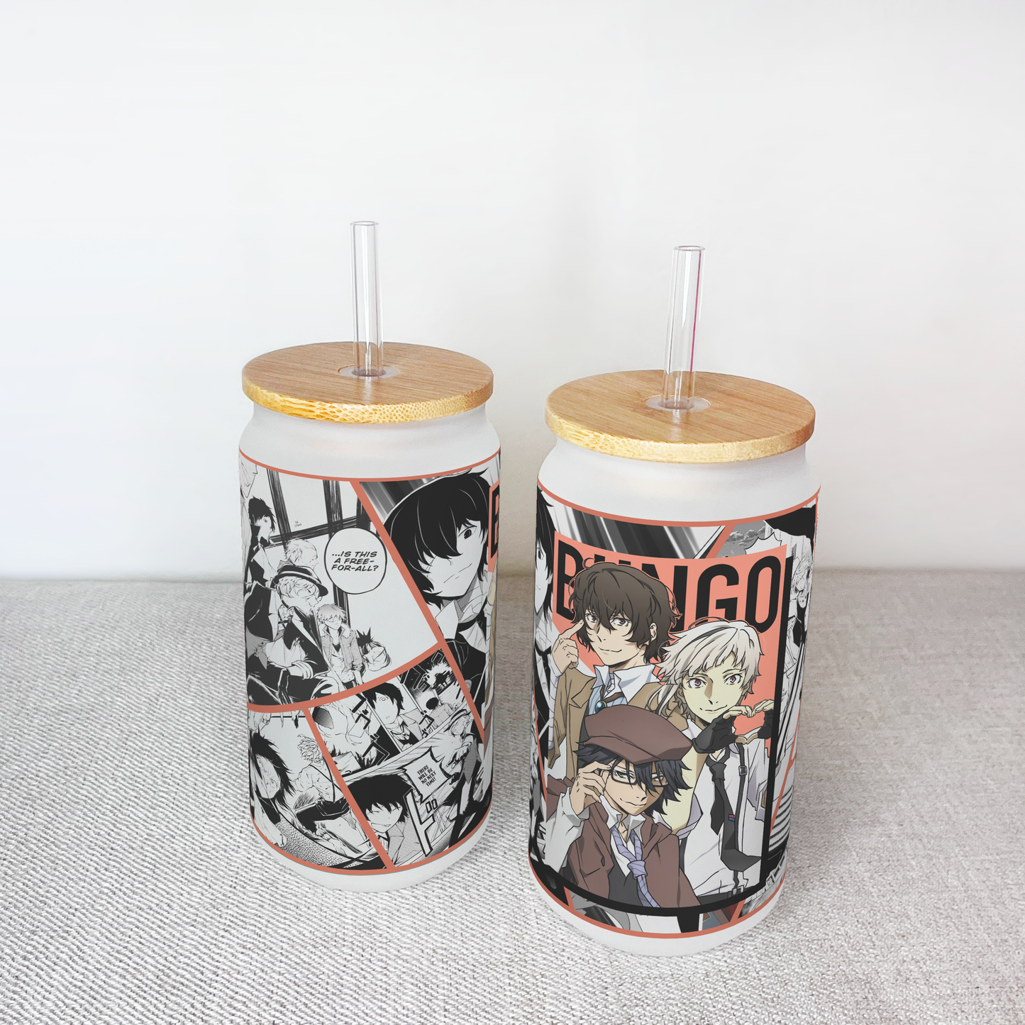 Anime Matte/ Frosted Glass cup 16oz Beer Can Glass with Straw and Lid