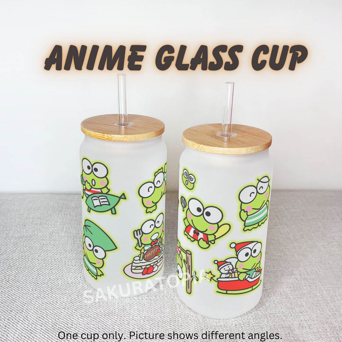 Sanrio Anime Matte/ Frosted Glass cup 16oz Beer Can Glass with Straw and Lid