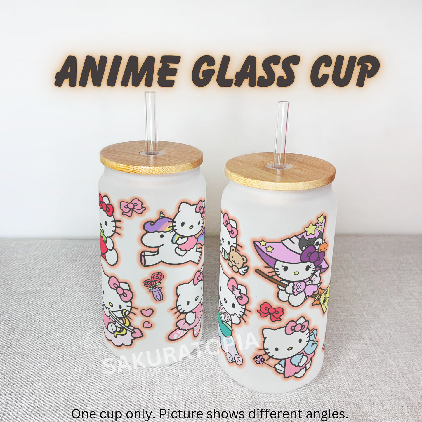 Sanrio Anime Matte/ Frosted Glass cup 16oz Beer Can Glass with Straw and Lid