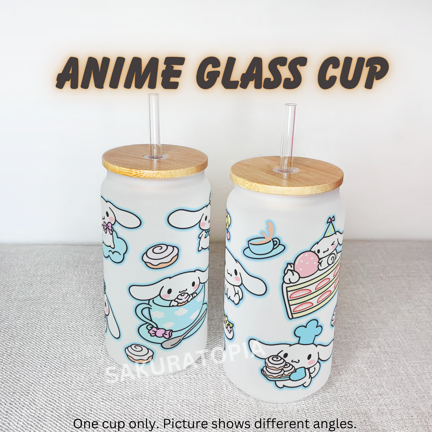 Sanrio Anime Matte/ Frosted Glass cup 16oz Beer Can Glass with Straw and Lid
