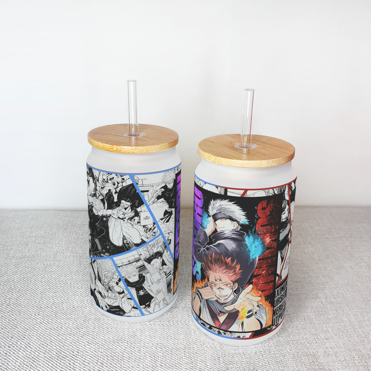 Anime Matte/ Frosted Glass cup 16oz Beer Can Glass with Straw and Lid