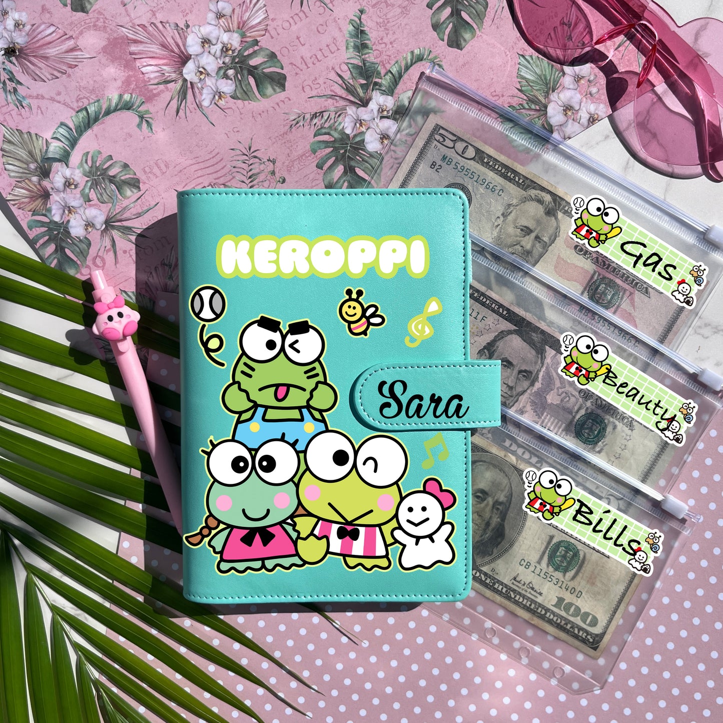 Keroppi Personalized Budget Binder with cash envelopes/ label sticker