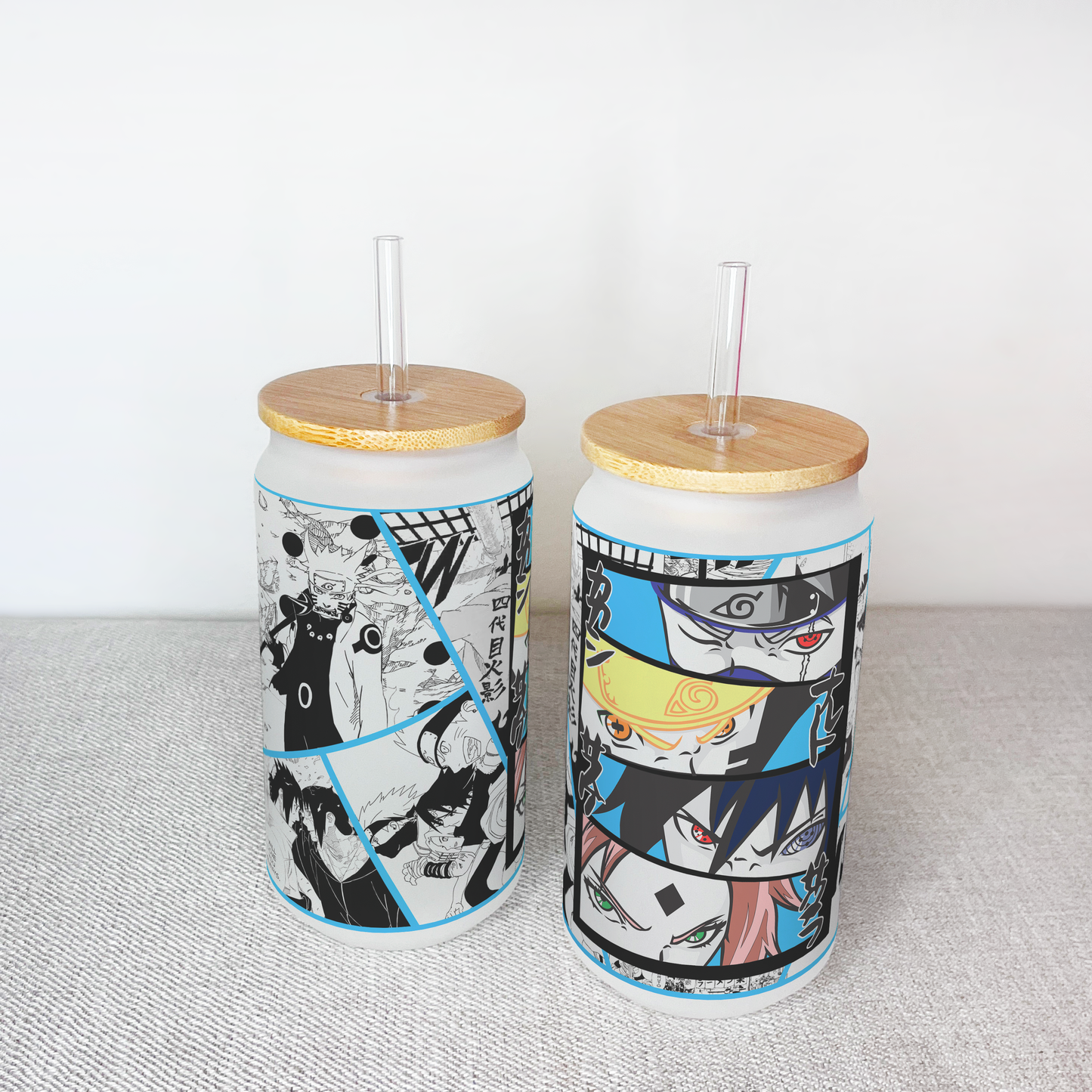 Anime Matte/ Frosted Glass cup 16oz Beer Can Glass with Straw and Lid