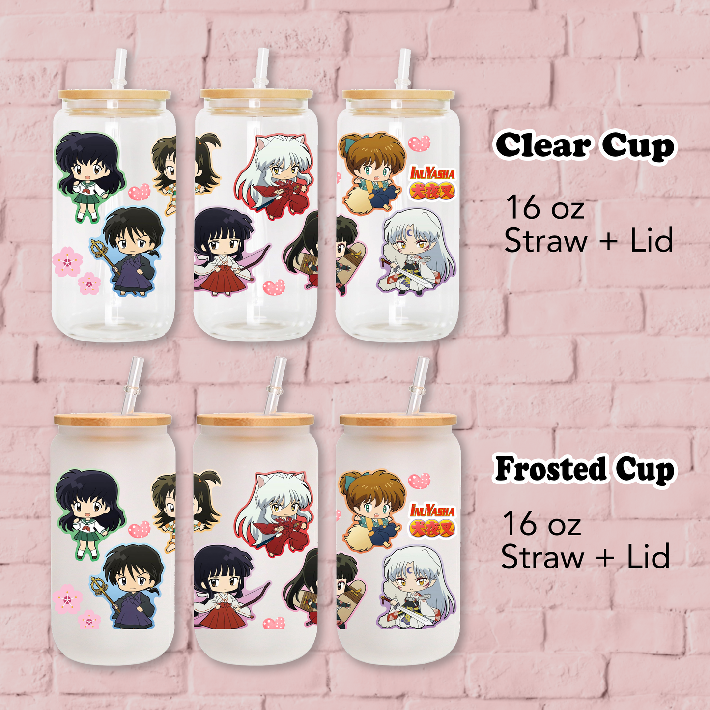 Inuyasha All Stars Anime 16oz Beer Can Glass with Straw and Lid