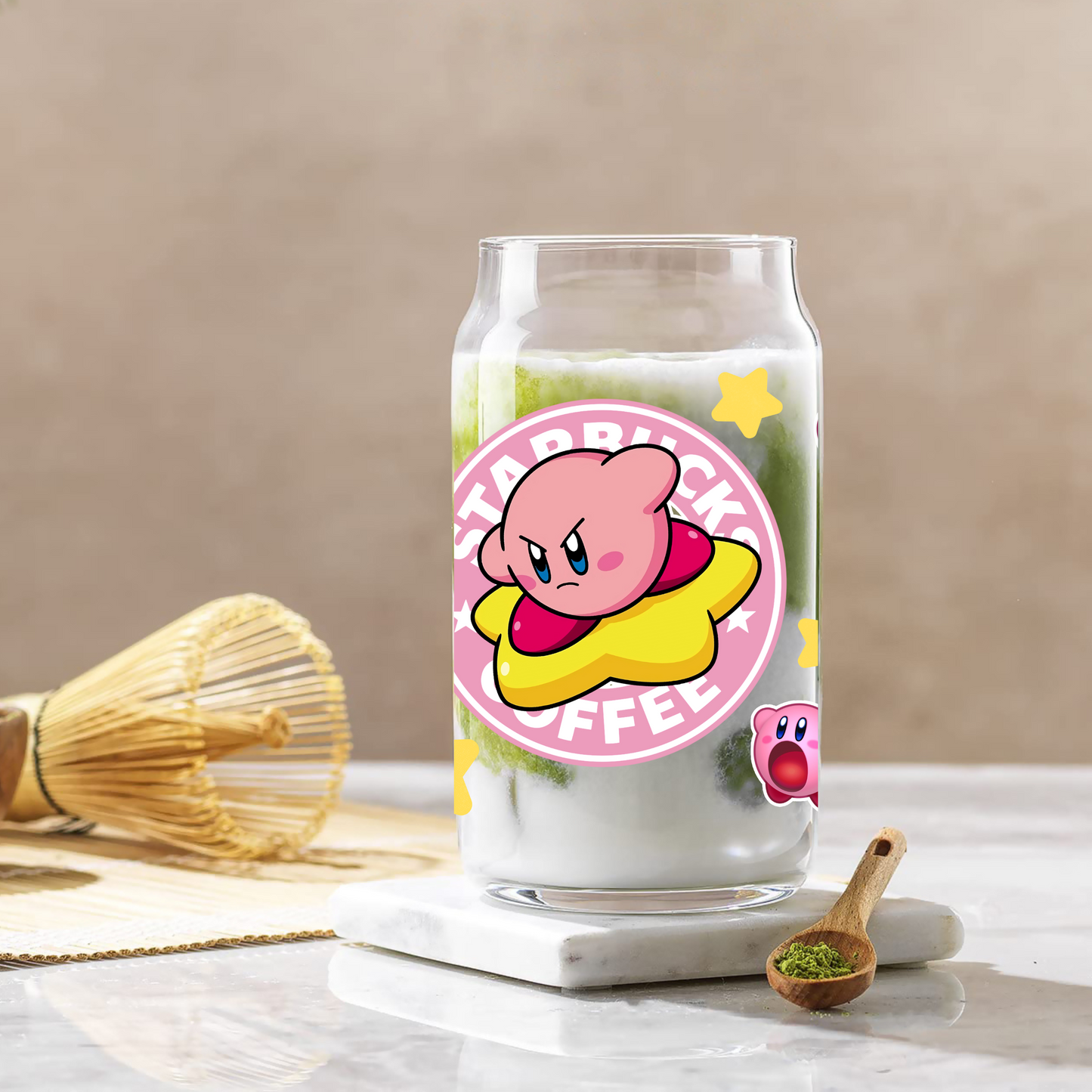 Kirby Anime 16oz Beer Can Glass with Straw and Lid