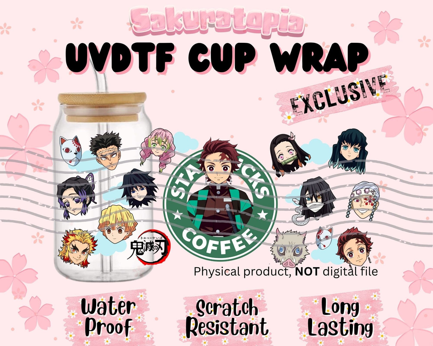 UVDTF Demon Anime Cup Wrap, Ready to Use Glass Cup UVDTF transfers for Glass Can | Ready to Apply UVDTF wraps for Libbey Glass