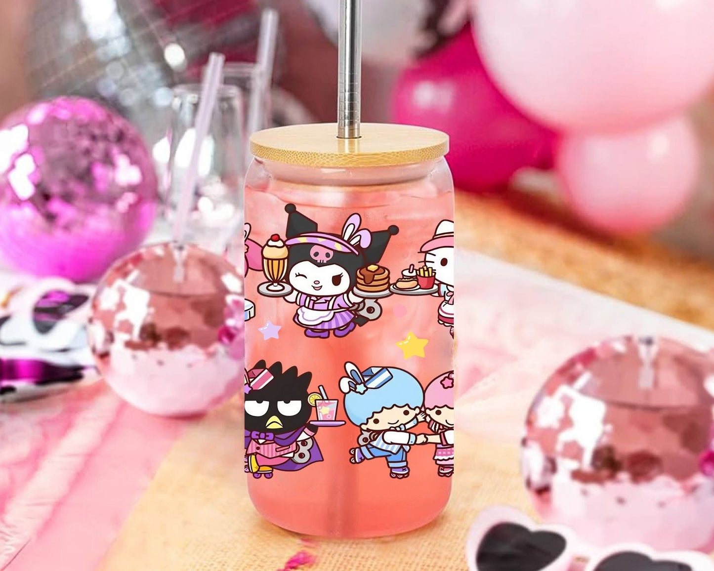UVDTF Sanrio Anime Cup Wrap, Ready to Use Glass Cup UVDTF transfers for Glass Can | Ready to Apply UVDTF wraps for Libbey Glass