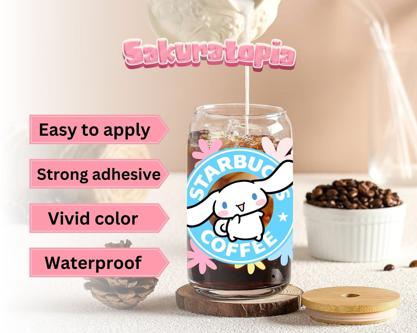 UVDTF Sanrio Anime Cup Wrap, Ready to Use Glass Cup UVDTF transfers for Glass Can | Ready to Apply UVDTF wraps for Libbey Glass