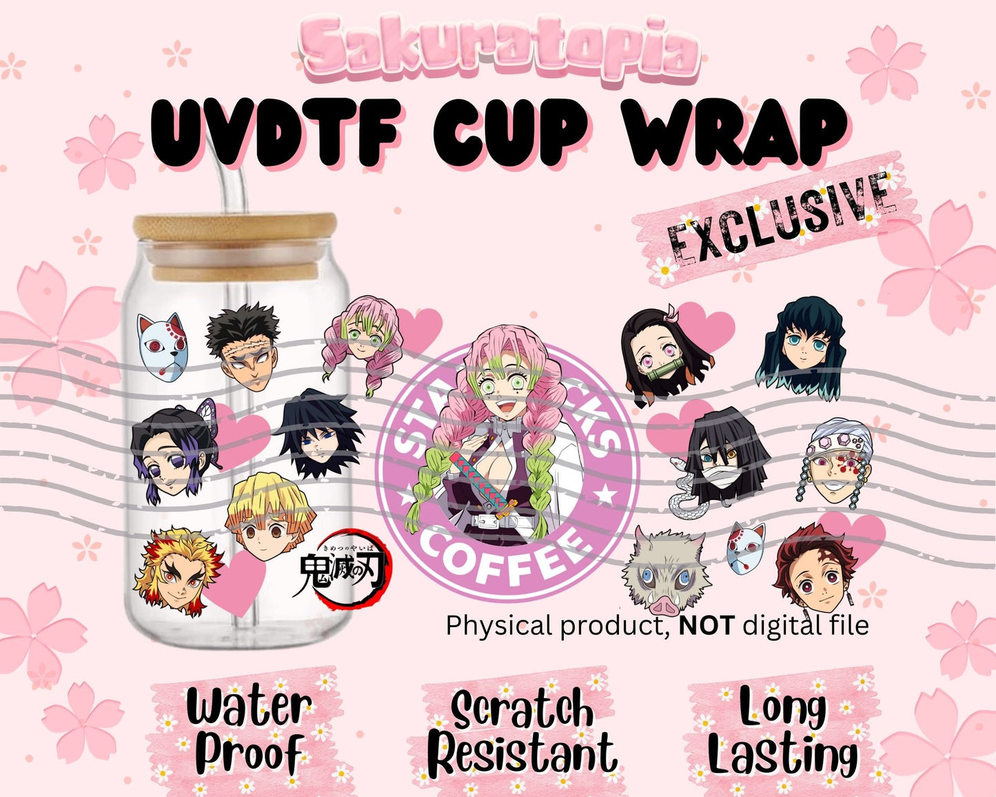 UVDTF Anime Cup Wrap, Ready to Use Glass Cup UVDTF transfers for Glass Can | Ready to Apply UVDTF wraps for Libbey Glass