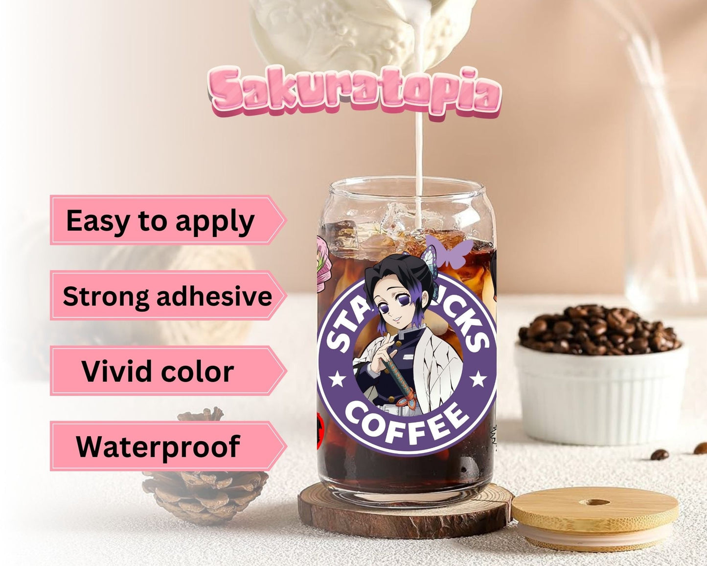 UVDTF Anime Cup Wrap, Ready to Use Glass Cup UVDTF transfers for Glass Can | Ready to Apply UVDTF wraps for Libbey Glass