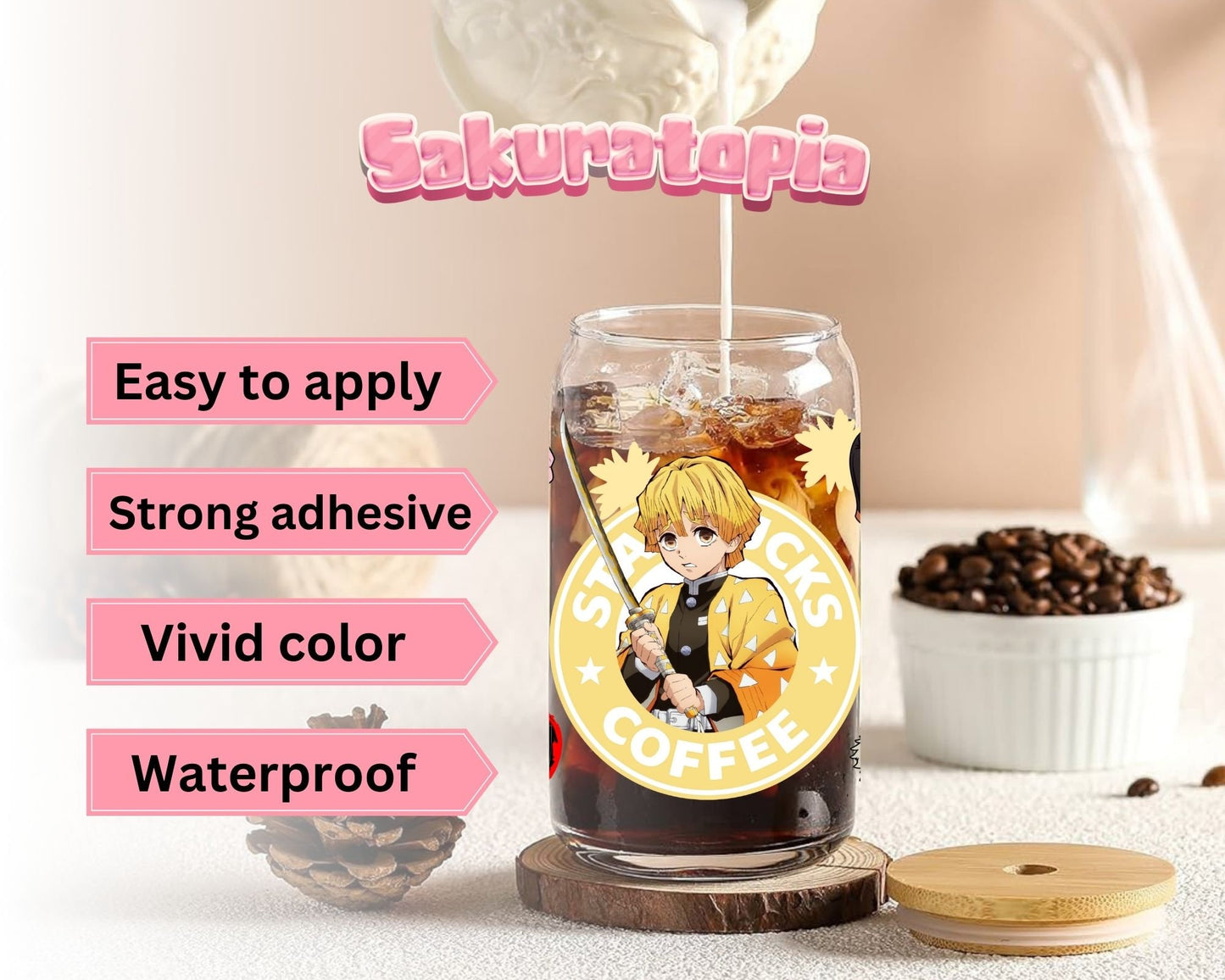 UVDTF Anime Cup Wrap, Ready to Use Glass Cup UVDTF transfers for Glass Can | Ready to Apply UVDTF wraps for Libbey Glass