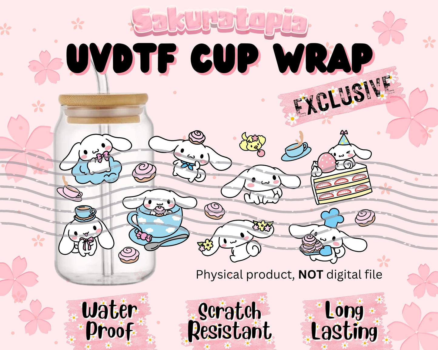 UVDTF Sanrio Anime Cup Wrap, Ready to Use Glass Cup UVDTF transfers for Glass Can | Ready to Apply UVDTF wraps for Libbey Glass