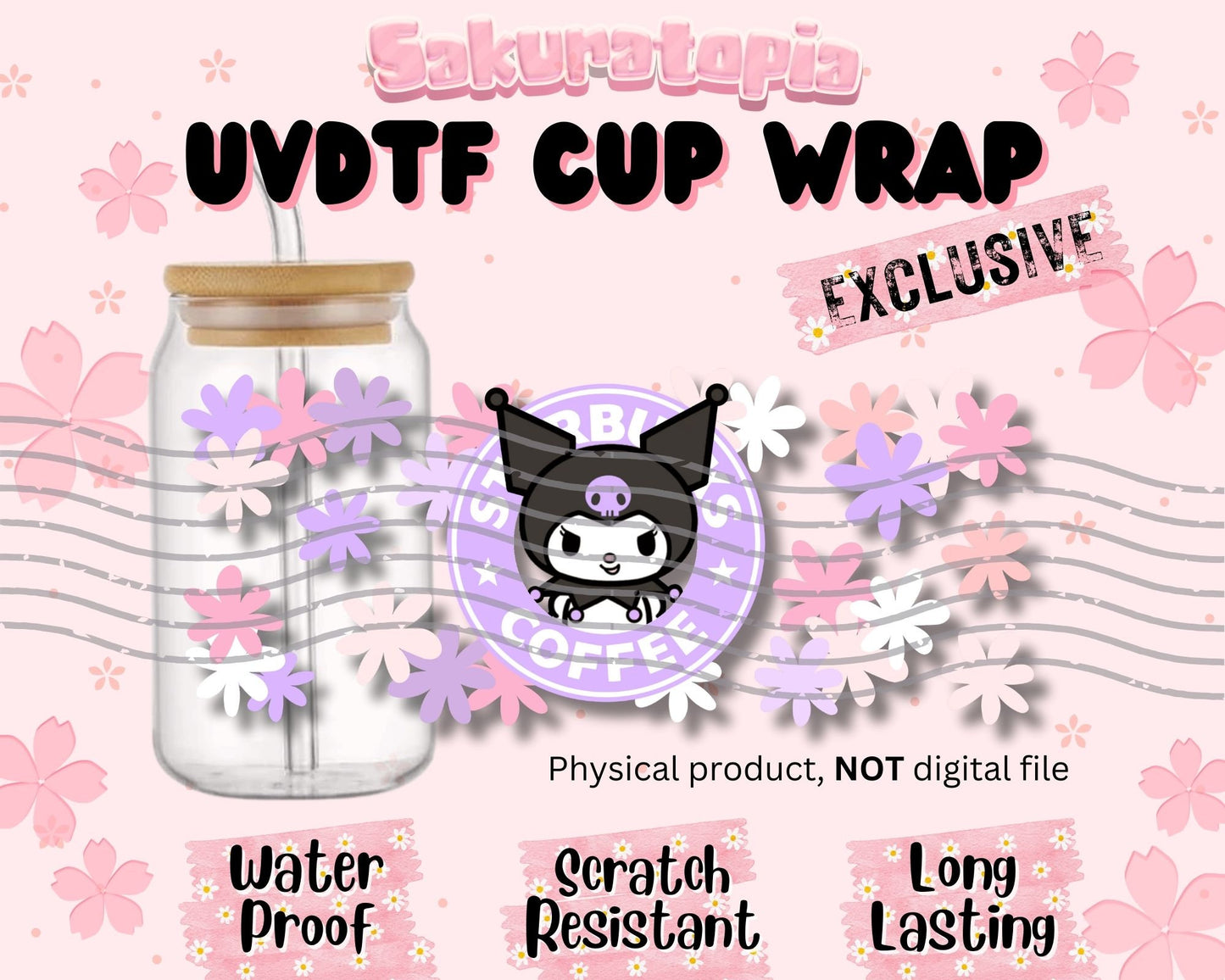 UVDTF Sanrio Anime Cup Wrap, Ready to Use Glass Cup UVDTF transfers for Glass Can | Ready to Apply UVDTF wraps for Libbey Glass