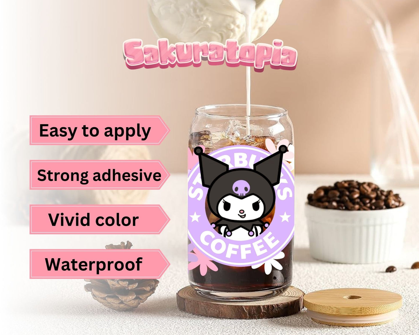 UVDTF Sanrio Anime Cup Wrap, Ready to Use Glass Cup UVDTF transfers for Glass Can | Ready to Apply UVDTF wraps for Libbey Glass