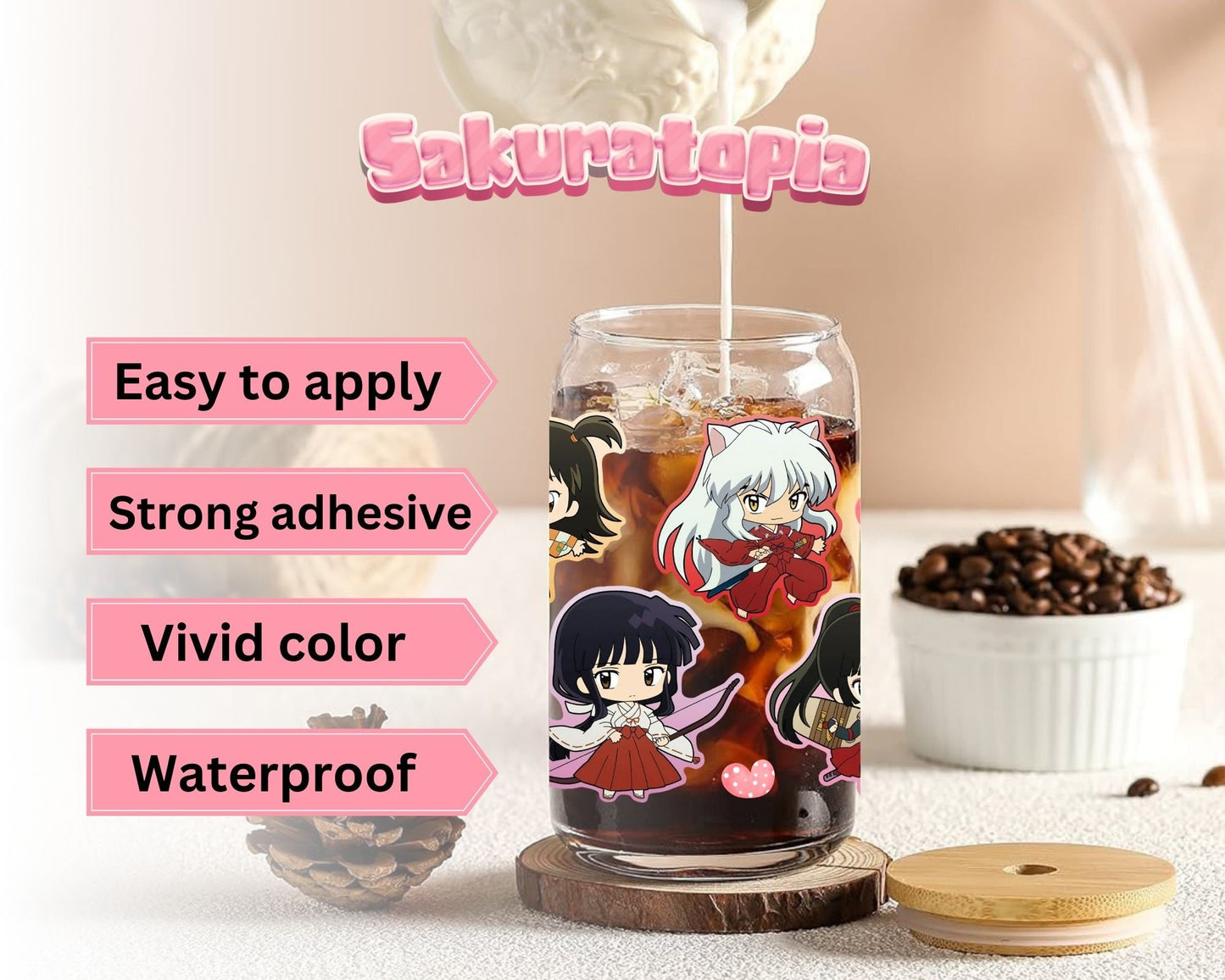 UVDTF Anime Cup Wrap, Ready to Use Glass Cup Wrap for Glass Can | Ready to Apply UVDTF, UVDTF Transfers