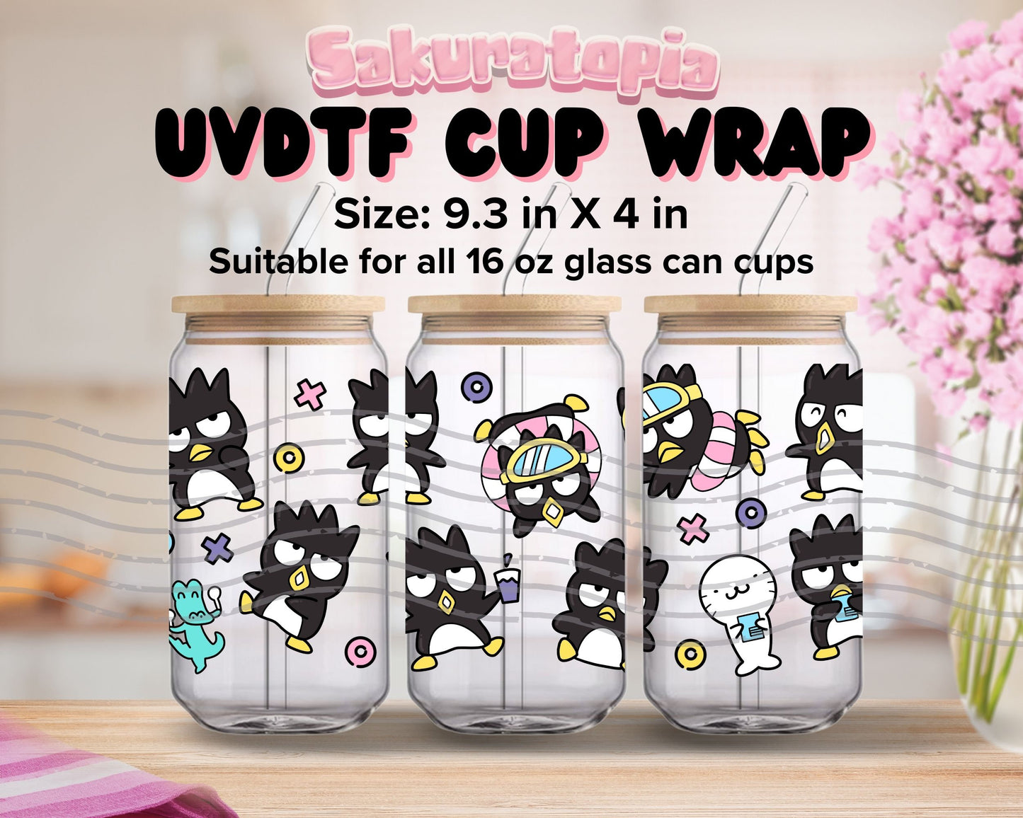 UVDTF Sanrio Anime Cup Wrap, Ready to Use Glass Cup Wrap for Glass Can | Ready to Apply UVDTF, UVDTF Transfers