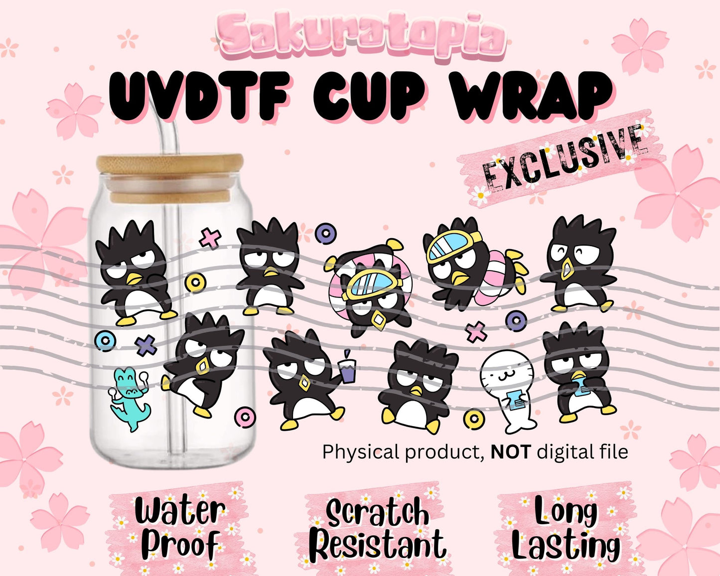 UVDTF Sanrio Anime Cup Wrap, Ready to Use Glass Cup Wrap for Glass Can | Ready to Apply UVDTF, UVDTF Transfers