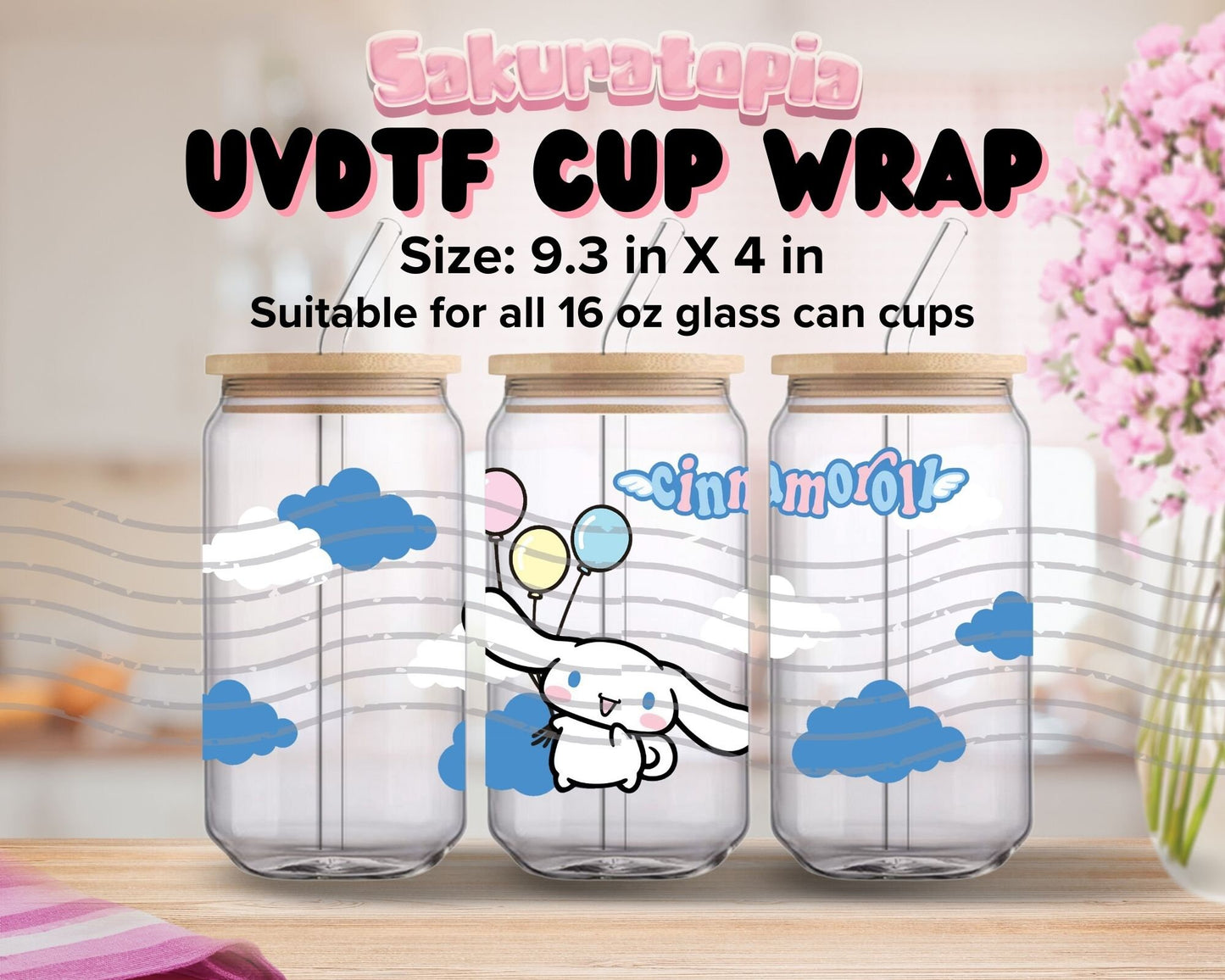UVDTF Sanrio Anime Cup Wrap, Ready to Use Glass Cup Wrap for Glass Can | Ready to Apply UVDTF, UVDTF Transfers