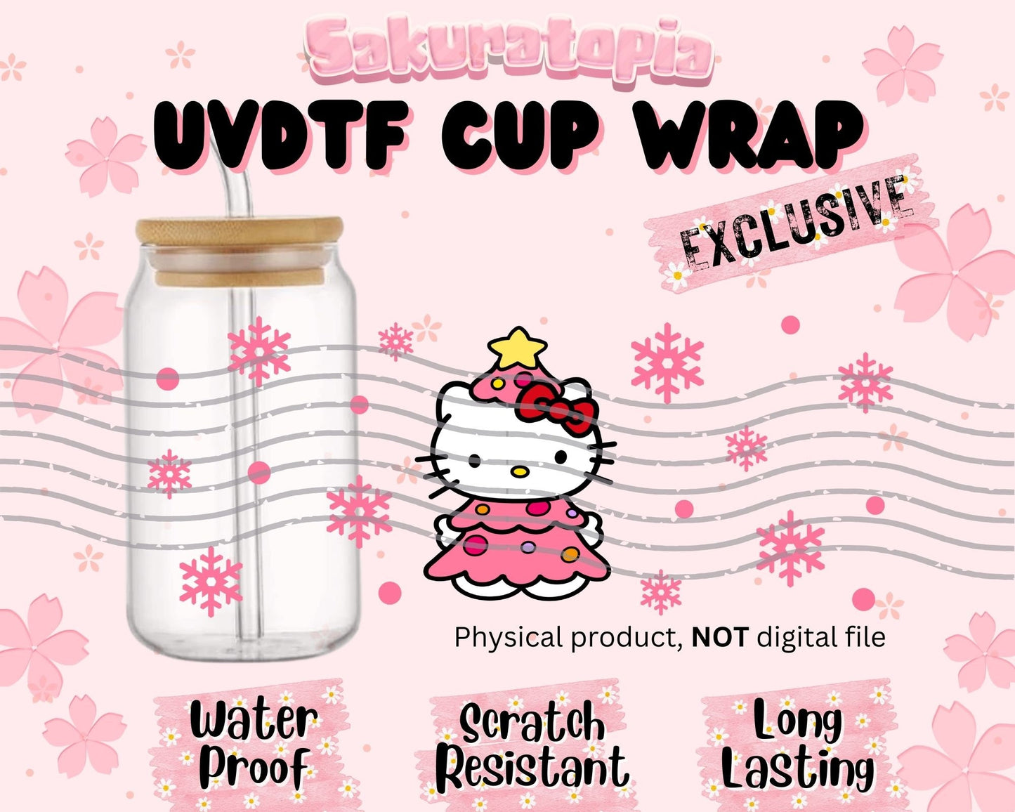 UVDTF Sanrio Anime Cup Wrap, Ready to Use Glass Cup Wrap for Glass Can | Ready to Apply UVDTF, UVDTF Transfers