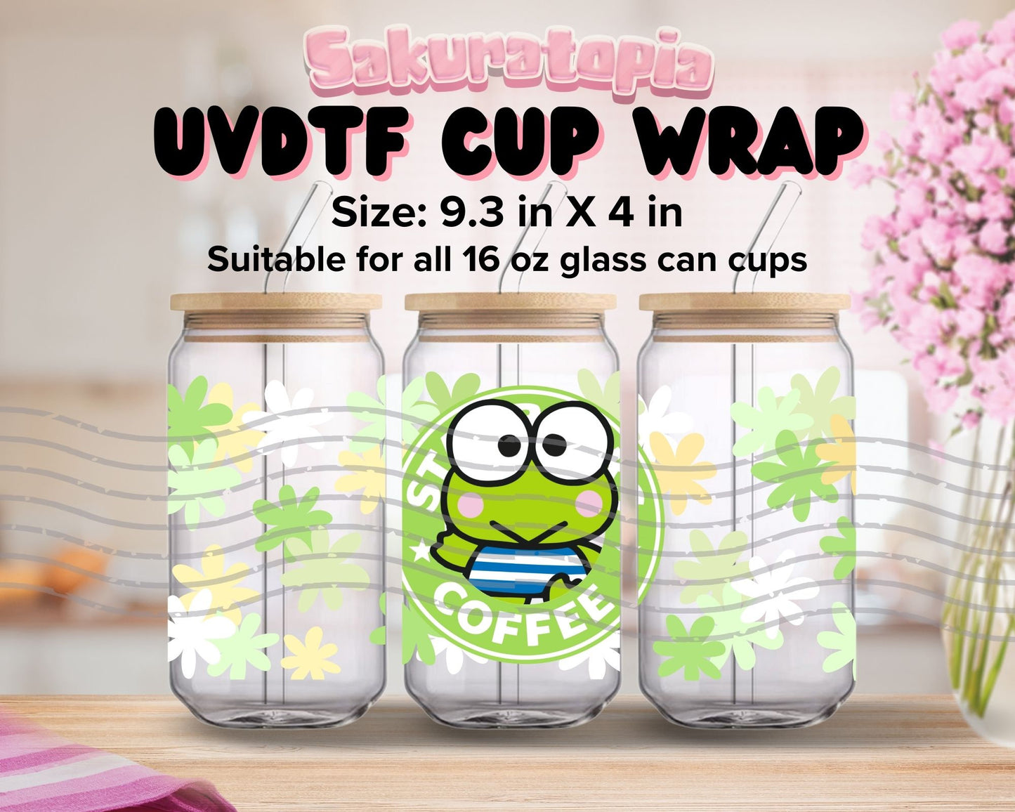 UVDTF Sanrio Anime Cup Wrap, Ready to Use Glass Cup Wrap for Glass Can | Ready to Apply UVDTF, UVDTF Transfers