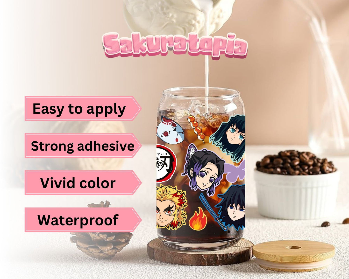 UVDTF Anime Cup Wrap, Ready to Use Glass Cup Wrap for Glass Can | Ready to Apply UVDTF, UVDTF Transfers