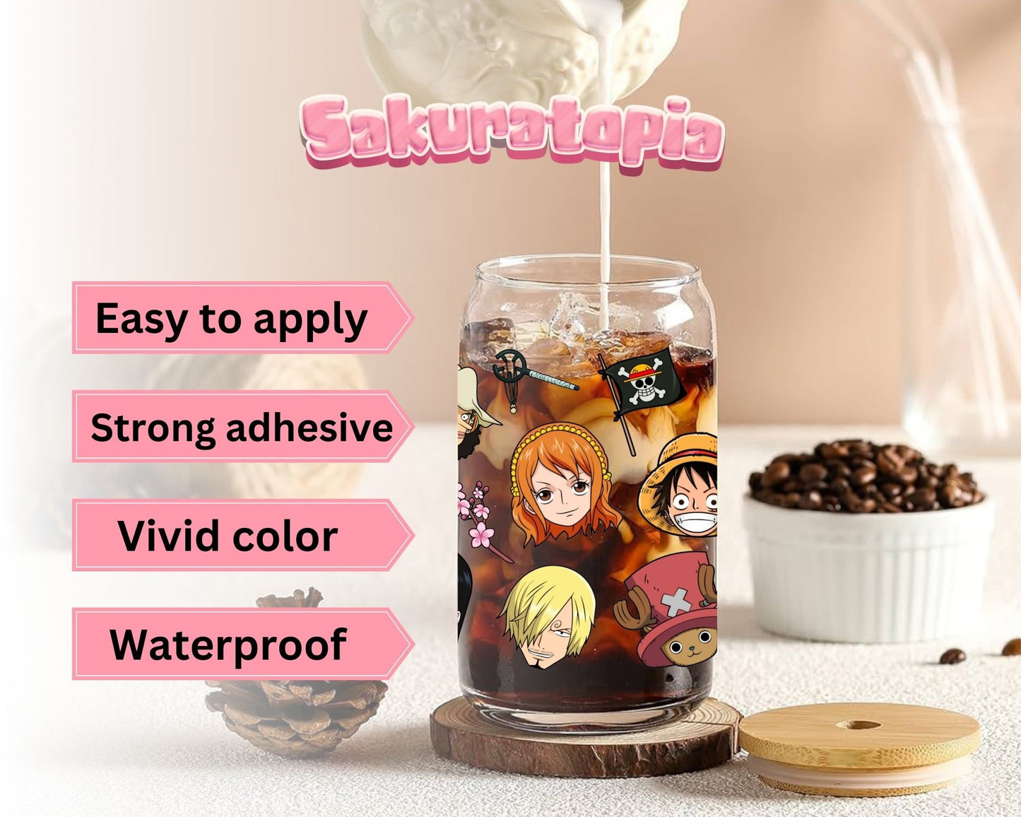 UVDTF Anime Cup Wrap, Ready to Use Glass Cup Wrap for Glass Can | Ready to Apply UVDTF, UVDTF Transfers