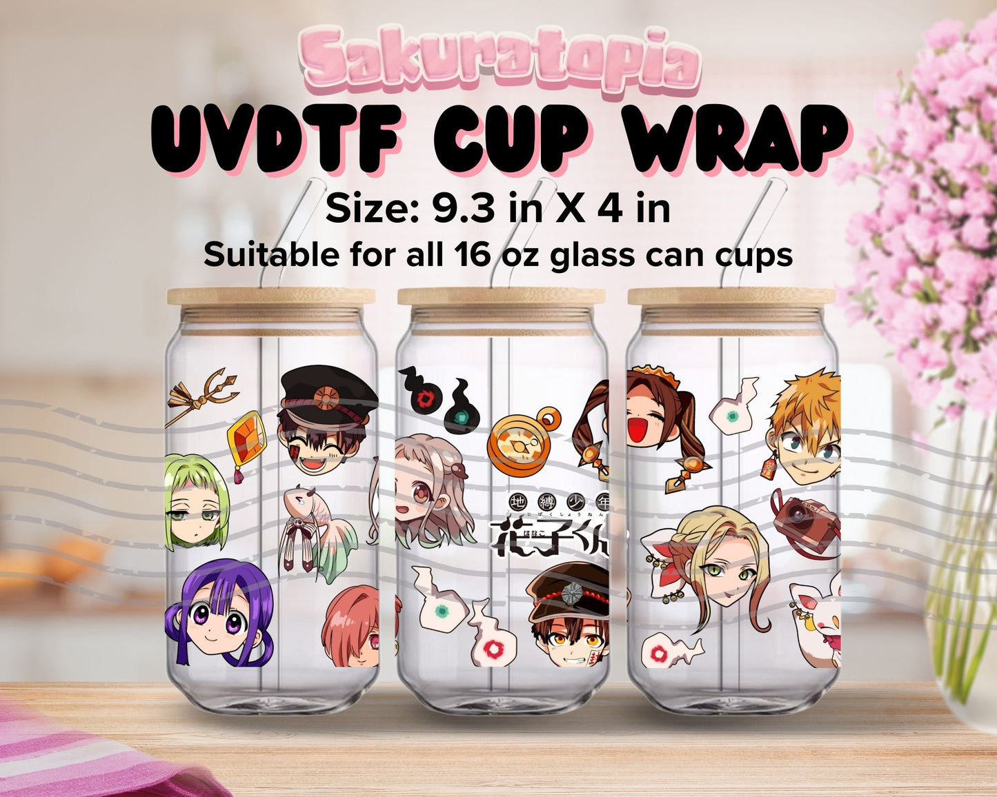 UVDTF Anime Cup Wrap, Ready to Use Glass Cup Wrap for Glass Can | Ready to Apply UVDTF, UVDTF Transfers