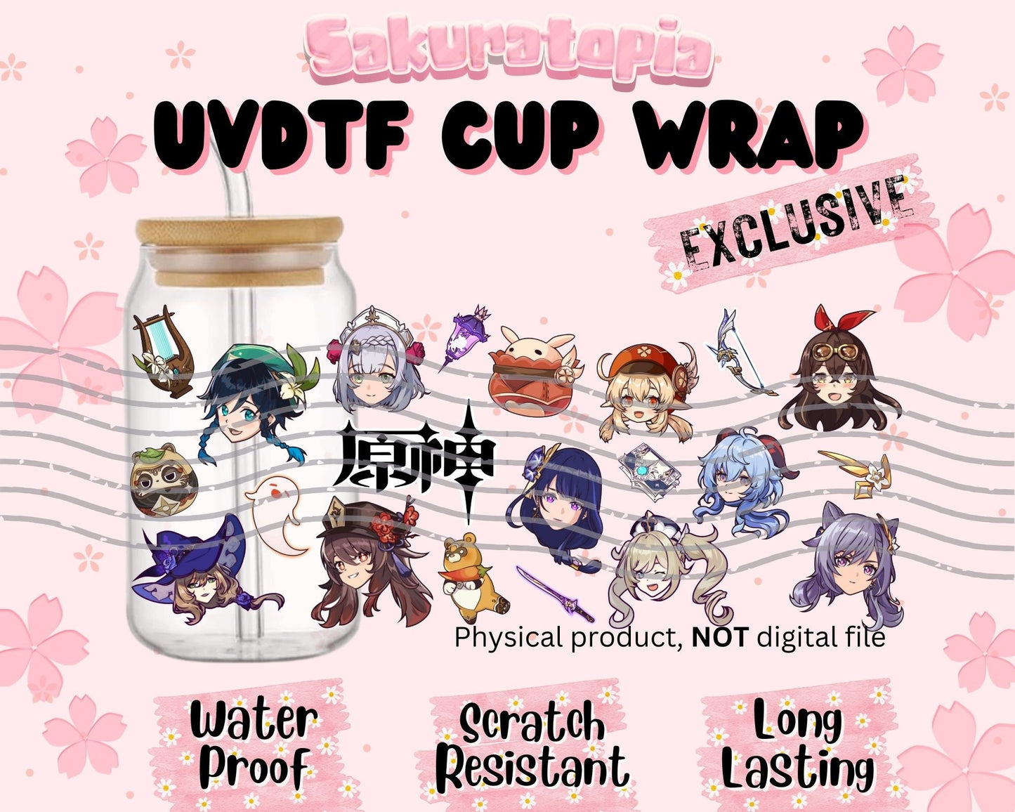 UVDTF Anime Cup Wrap, Ready to Use Glass Cup Wrap for Glass Can | Ready to Apply UVDTF, UVDTF Transfers