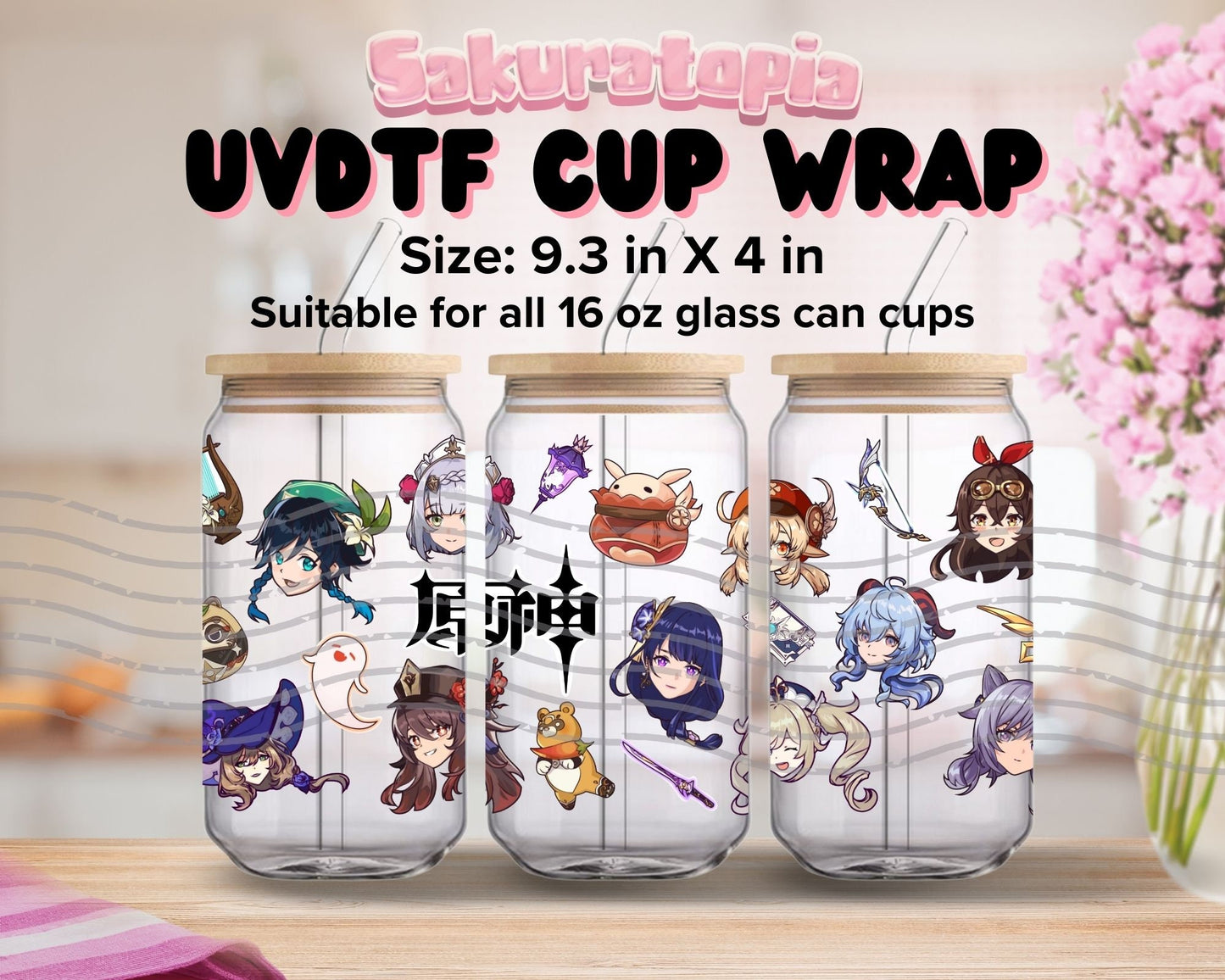 UVDTF Anime Cup Wrap, Ready to Use Glass Cup Wrap for Glass Can | Ready to Apply UVDTF, UVDTF Transfers
