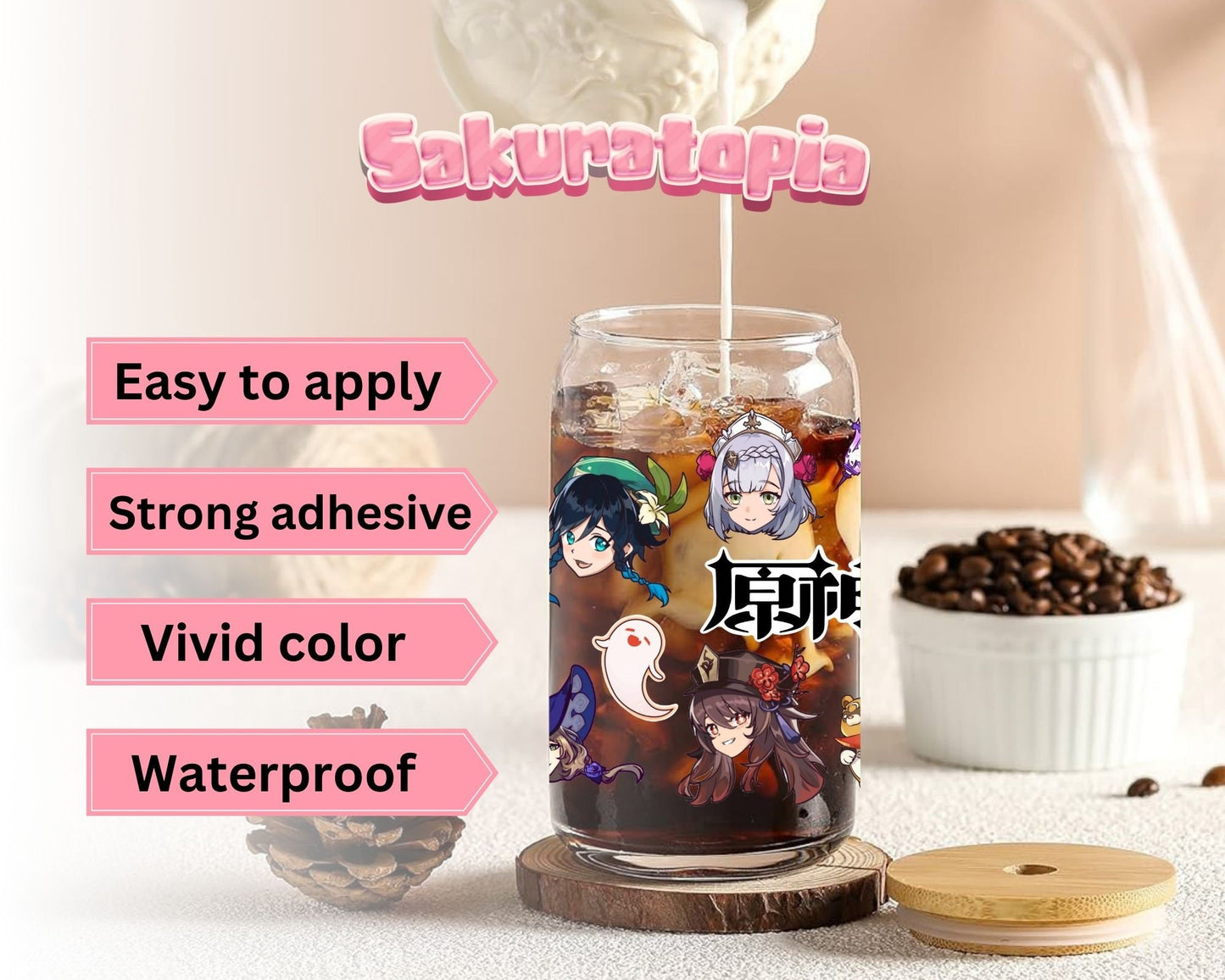 UVDTF Anime Cup Wrap, Ready to Use Glass Cup Wrap for Glass Can | Ready to Apply UVDTF, UVDTF Transfers