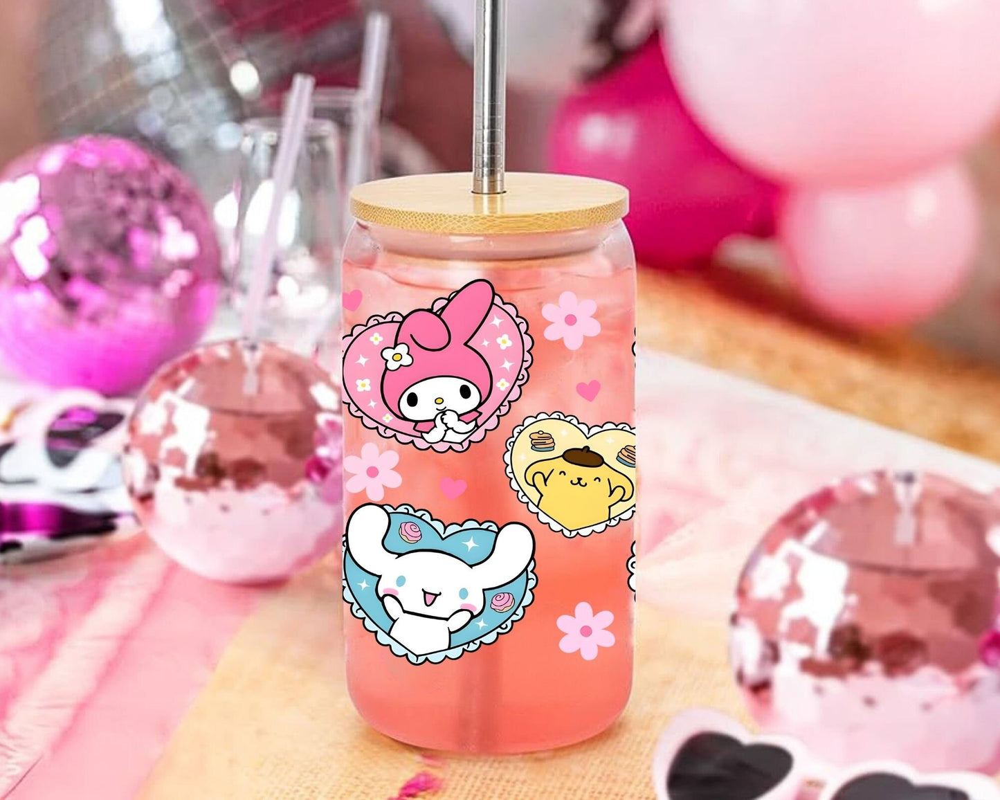 UVDTF Sanrio Anime Cup Wrap, Ready to Use Glass Cup UVDTF transfers for Glass Can | Ready to Apply UVDTF wraps for Libbey Glass