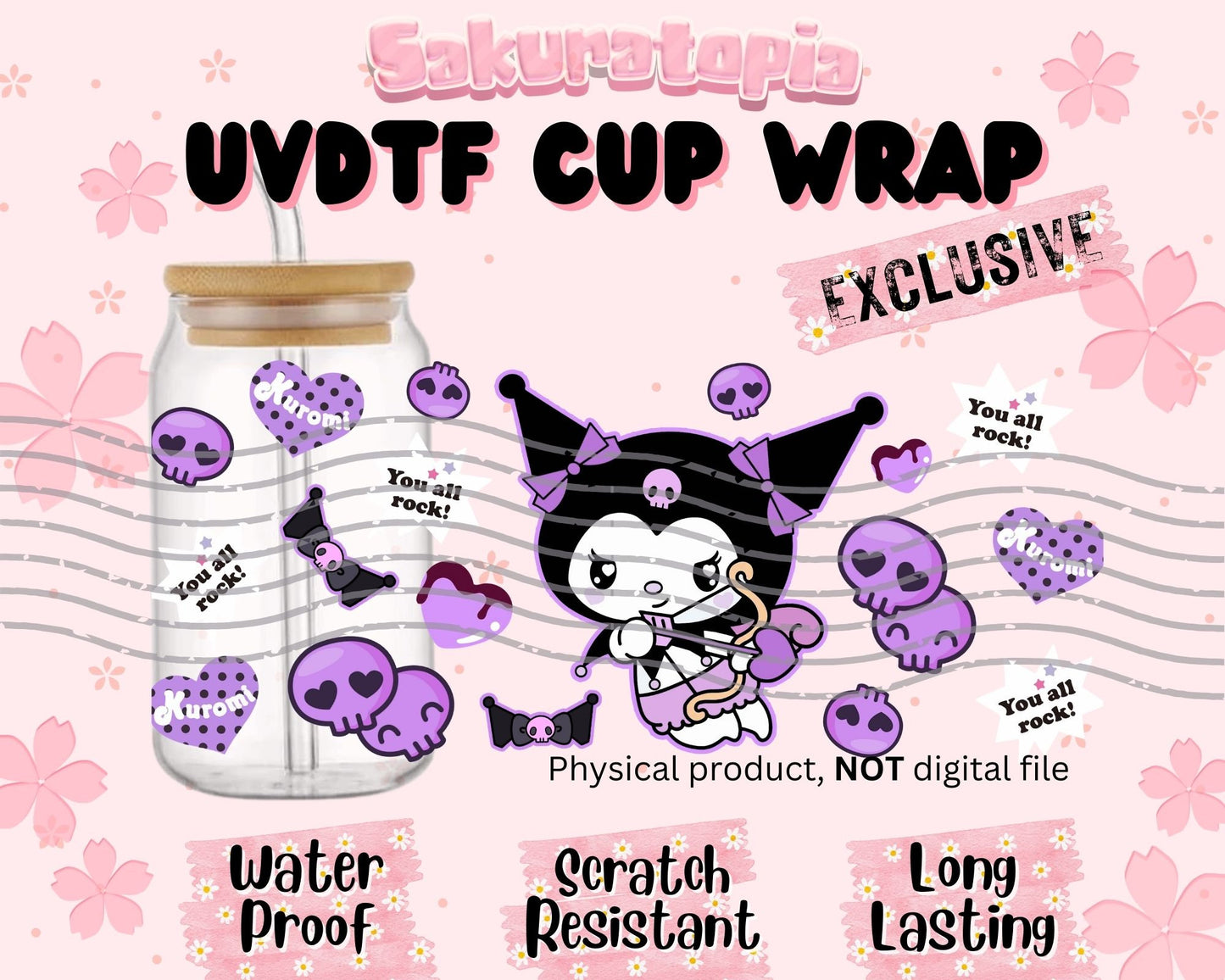 UVDTF Sanrio Anime Cup Wrap, Ready to Use Glass Cup Wrap for Glass Can | Ready to Apply UVDTF, UVDTF Transfers