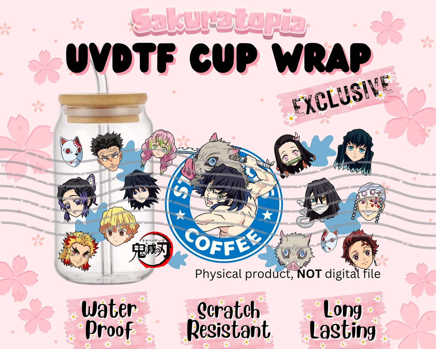 UVDTF Anime Cup Wrap, Ready to Use Glass Cup Wrap for Glass Can | Ready to Apply UVDTF, UVDTF Transfers