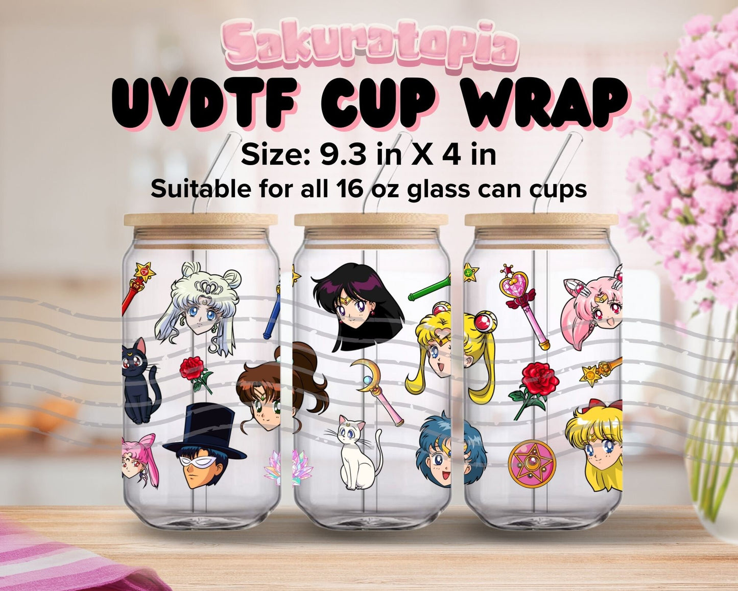 UVDTF Anime Cup Wrap, Ready to Use Glass Cup Wrap for Glass Can | Ready to Apply UVDTF, UVDTF Transfers