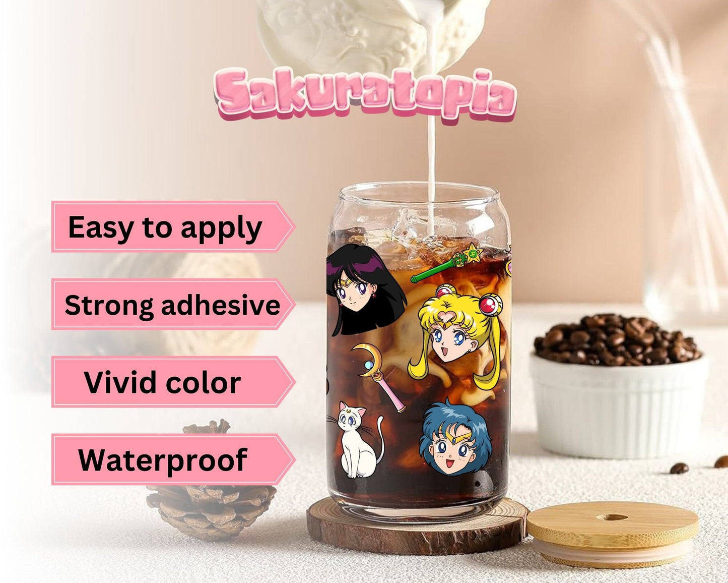 UVDTF Anime Cup Wrap, Ready to Use Glass Cup Wrap for Glass Can | Ready to Apply UVDTF, UVDTF Transfers