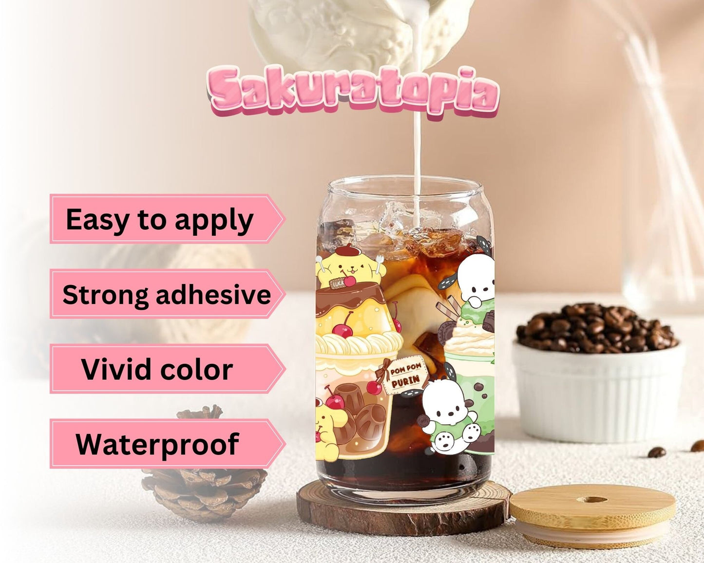 UVDTF Sanrio Anime Cup Wrap, Ready to Use Glass Cup Wrap for Glass Can | Ready to Apply UVDTF, UVDTF Transfers