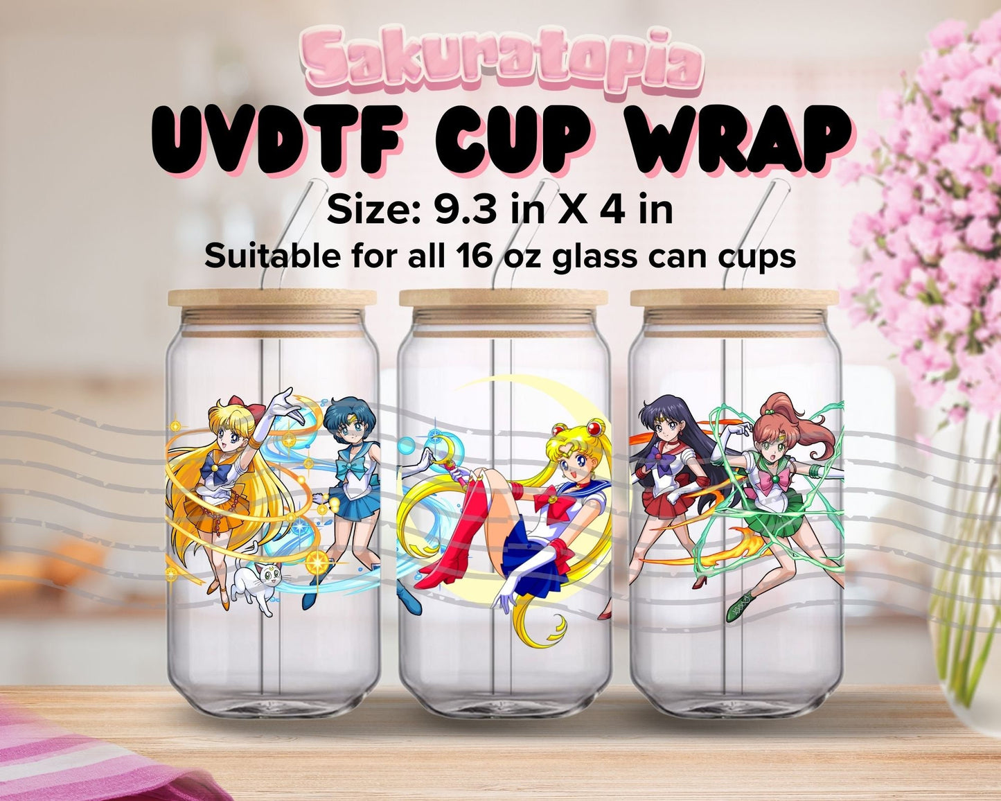 UVDTF Anime Cup Wrap, Ready to Use Glass Cup Wrap for Glass Can | Ready to Apply UVDTF, UVDTF Transfers