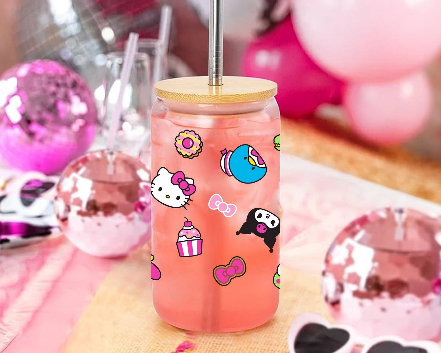 UVDTF Sanrio Anime Cup Wrap, Ready to Use Glass Cup UVDTF transfers for Glass Can | Ready to Apply UVDTF wraps for Libbey Glass