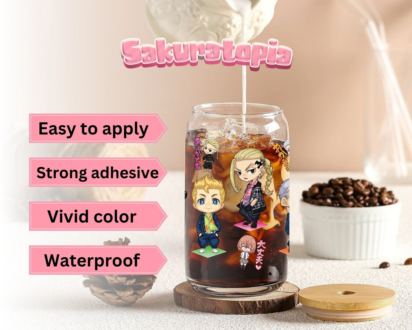 UVDTF Anime Cup Wrap, Ready to Use Glass Cup Wrap for Glass Can | Ready to Apply UVDTF, UVDTF Transfers